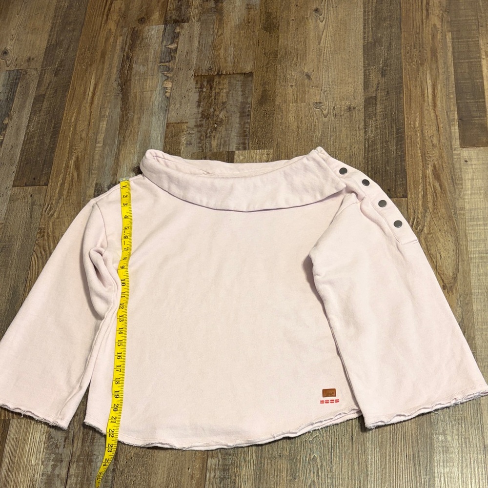 Peace Love World Elbow Sleeve Sweatshirt with button detail Blush Size XXS